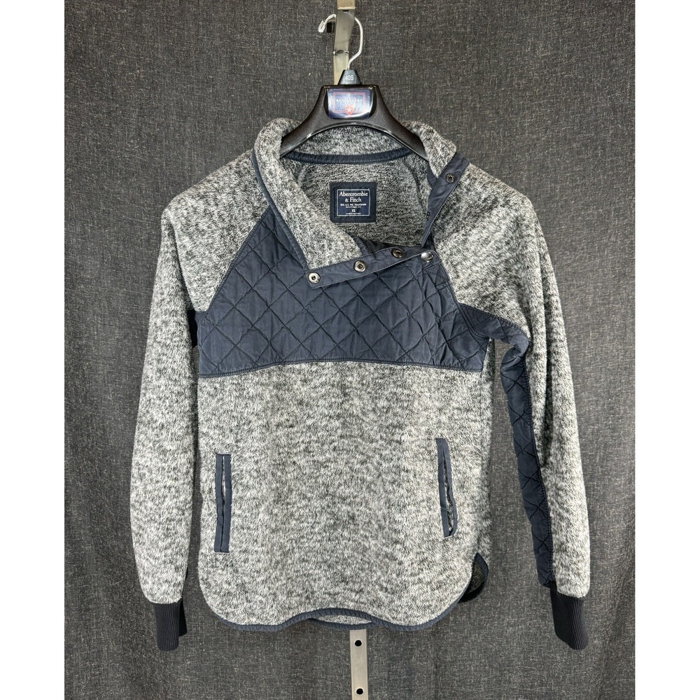 Abercrombie & Fitch Heather Dark Gray 1/2 Snap Button Sherpa Fleece Sz XS